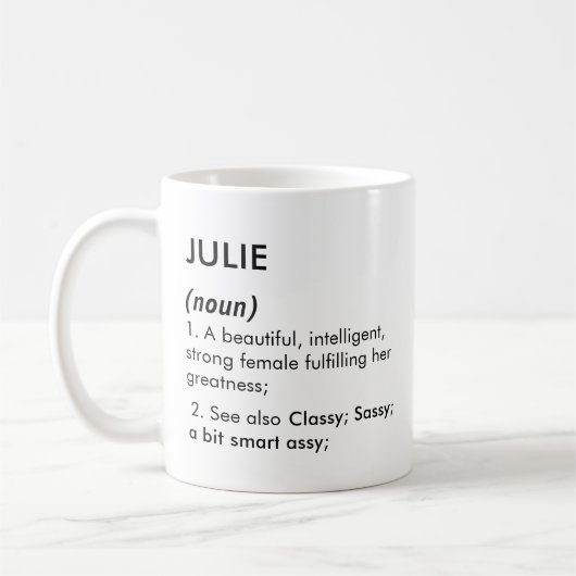Mug Nom Julie, Nom modifiable, Nom personnalisé (Gauche)