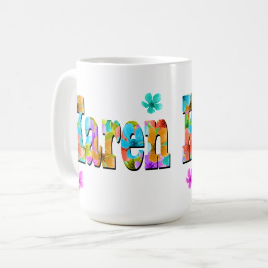 Mug Nom Karen Logo Avec Fleurs, (Devant gauche)