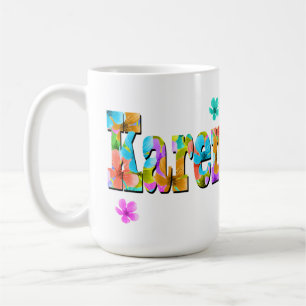 Mug Nom Karen Logo Avec Fleurs,