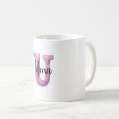 Mug Nom lettre U rose violet cosy (Devant droit)