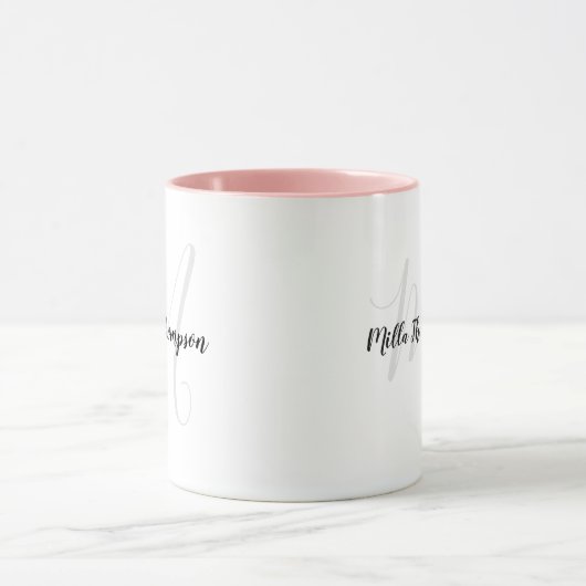 Mug nom manuscrit et initiale . monogramme . rose (Centre)