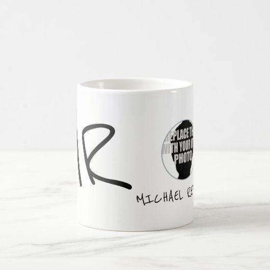 Mug nom manuscrit et initiales avec photo b/w (Centre)
