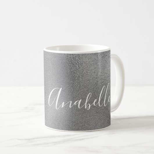 Mug Nom manuscrit personnalisé argent gris parties sci (Devant droit)