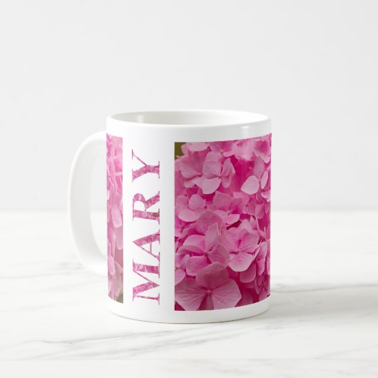 Mug Nom "Marie", Jolie Hydrangée rose florale (Devant gauche)