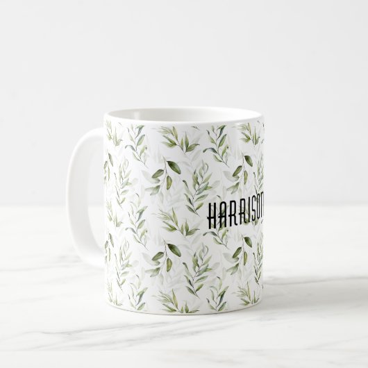 Mug Nom, Masculine Aquarelle Vert 11 oz. Classique (Devant gauche)