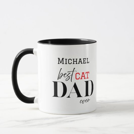 Mug Nom Meilleur Papa Chat Simple Typographie (Gauche)