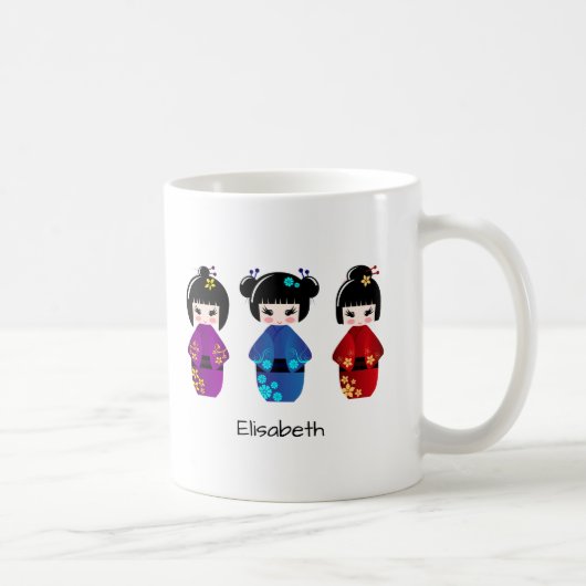 Mug Nom mignon de bande dessinée de poupées de kokeshi (Droite)