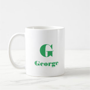 Mug Nom minimal Lettre initiale Couleur solide verte