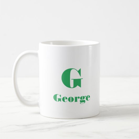 Mug Nom minimal Lettre initiale Couleur solide verte (Gauche)