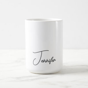 Mug Nom minimaliste moderne écriture manuscrite blanc
