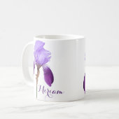 Mug Nom Miriam personnalisable jolie fleur iris violet (Devant gauche)