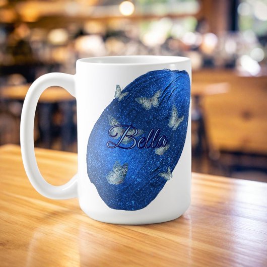 Mug Nom Modern Shining Royal Blue avec des papillons