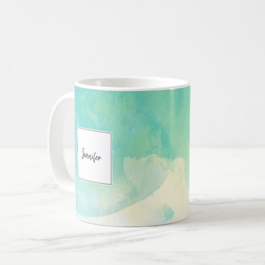 Mug Nom moderne de monogramme d'aquarelle d'or de (Devant gauche)