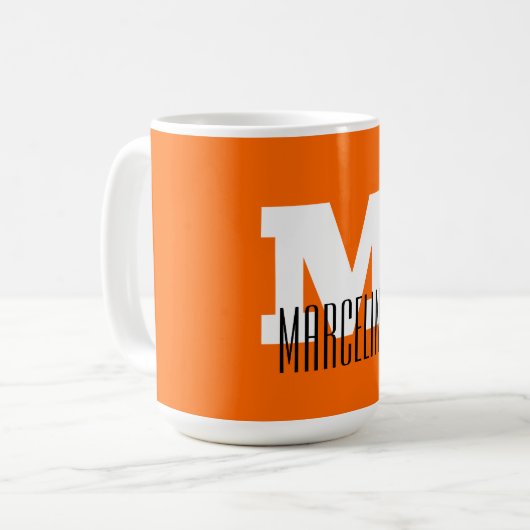 Mug Nom moderne élégant Initial | Neon Sunset Orange (Devant gauche)