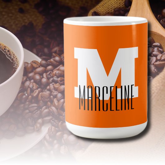 Mug Nom moderne élégant Initial | Neon Sunset Orange
