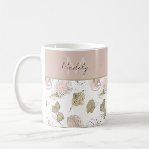 Mug Nom moderne Monogramme Floral Girly