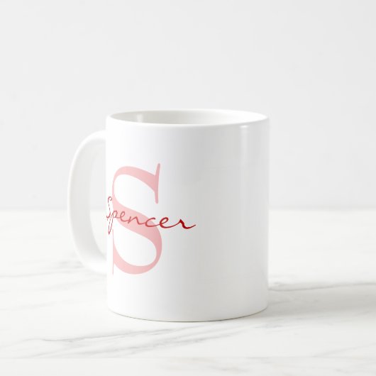 Mug Nom moderne & Monogramme Initial Classic (Devant gauche)