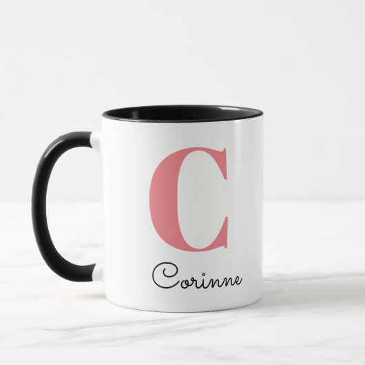 Mug Nom moderne Monogramme Noël initial présent (Gauche)