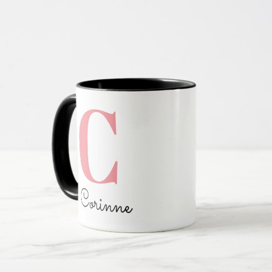 Mug Nom moderne Monogramme Noël initial présent (Devant gauche)