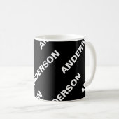 Mug Nom modifiable répété en gras | Blanc noir simple (Devant droit)