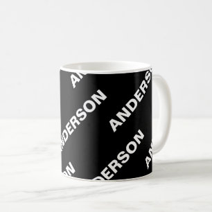 Mug Nom modifiable répété en gras   Blanc noir simple