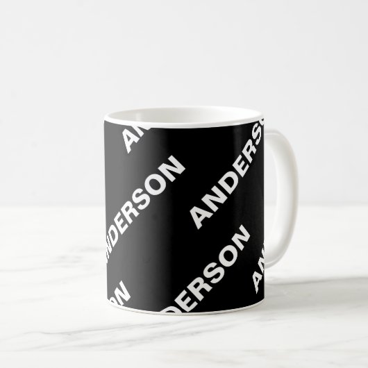 Mug Nom modifiable répété en gras | Blanc noir simple (Devant droit)