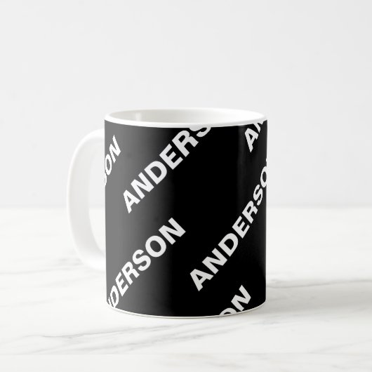 Mug Nom modifiable répété en gras | Blanc noir simple (Devant gauche)