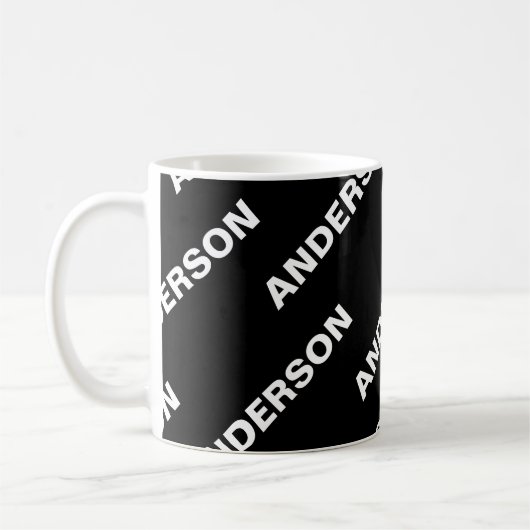 Mug Nom modifiable répété en gras | Blanc noir simple (Gauche)