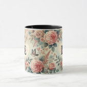Mug Nom monogramme Coeurs romantiques vintages rose fl (Centre)