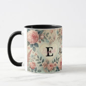 Mug Nom monogramme Coeurs romantiques vintages rose fl (Gauche)