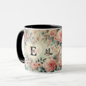 Mug Nom monogramme Coeurs romantiques vintages rose fl (Devant gauche)