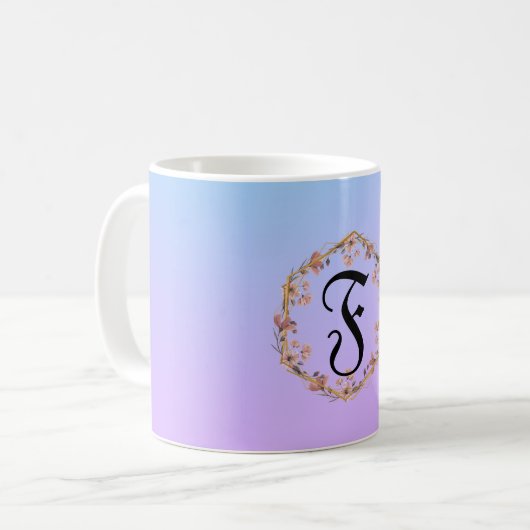 Mug Nom monogramme de dégradé floral turquoise de luxe (Devant gauche)
