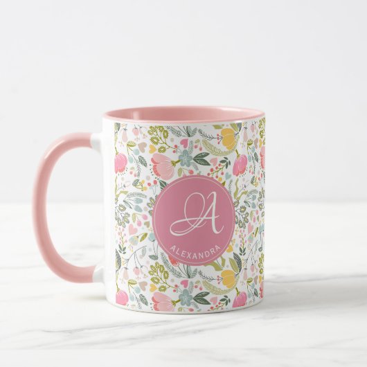Mug Nom monogramme élégant girly mignon motif rose (Gauche)