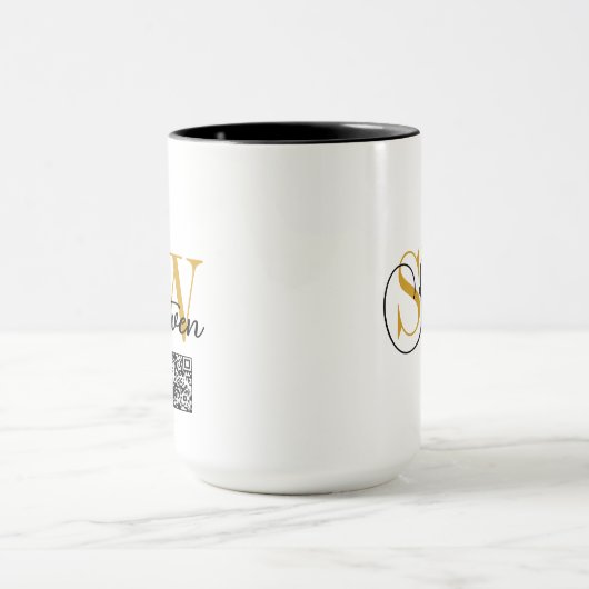 Mug Nom monogramme et signature moderne / code QR (Centre)