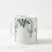 Mug Nom Monogramme Floral Feuillage Feuilles d'Eucalyp (Devant gauche)
