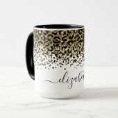 Mug Nom Monogramme Imprimé Léopard Noir Or Chic Tendan (Devant gauche)