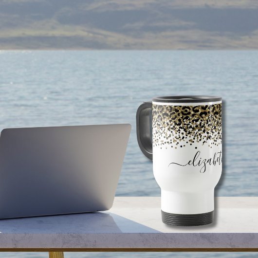 Mug Nom Monogramme Imprimé Léopard Noir Or Chic Tendan