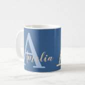 Mug Nom monogramme minimal bleu (Devant gauche)