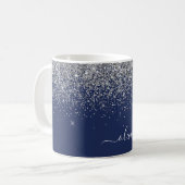 Mug Nom Monogramme Pailleté Fille Bleu Marine Argent (Devant gauche)