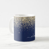 Mug Nom Monogramme Pailleté Fille Navy Bleu Or (Devant gauche)
