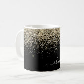 Mug Nom Monogramme Pailleté Filleul Doré Noir (Devant gauche)