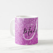 Mug Nom Monogramme Paillettes Violet Fille et Glamour (Devant gauche)