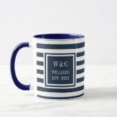 Mug Nom Monogramme Rayure Blanche Bleu Marine Élégant (Gauche)