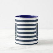 Mug Nom Monogramme Rayure Blanche Bleu Marine Élégant (Centre)