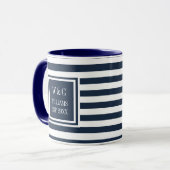Mug Nom Monogramme Rayure Blanche Bleu Marine Élégant (Devant gauche)
