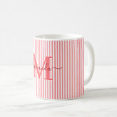 Mug Nom Monogramme Red Stripe Moderne (Devant droit)