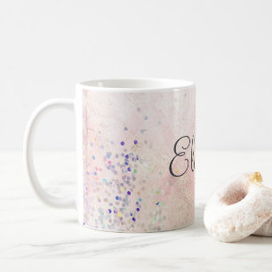 Mug Nom Monogramme Rose Blanc Paillettes Élégant