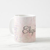 Mug Nom Monogramme Rose Blanc Paillettes Élégant (Devant gauche)
