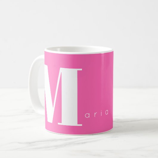 Mug Nom monogramme rose chaud typographie personnalisé (Devant gauche)
