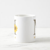 Mug Nom Monogramme Tournesol Moderne Rustique Modifiab (Centre)